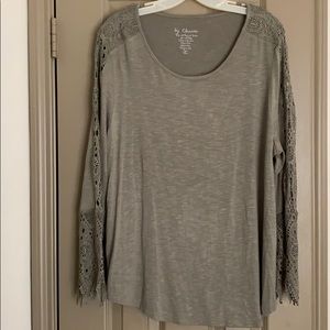 Chico’s tunic with lace insets and cuffs. Size 3